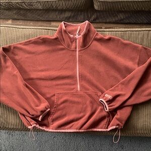 Fabletics Burgundy & Pink Cropped Half-Zip Pullover